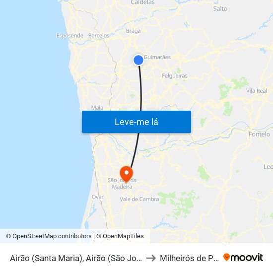 Airão (Santa Maria), Airão (São João) e Vermil to Milheirós de Poiares map