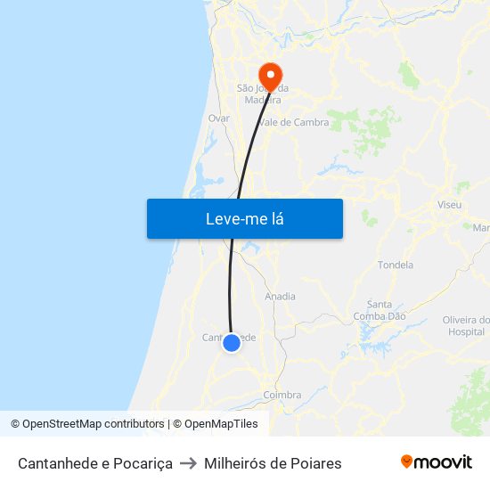 Cantanhede e Pocariça to Milheirós de Poiares map