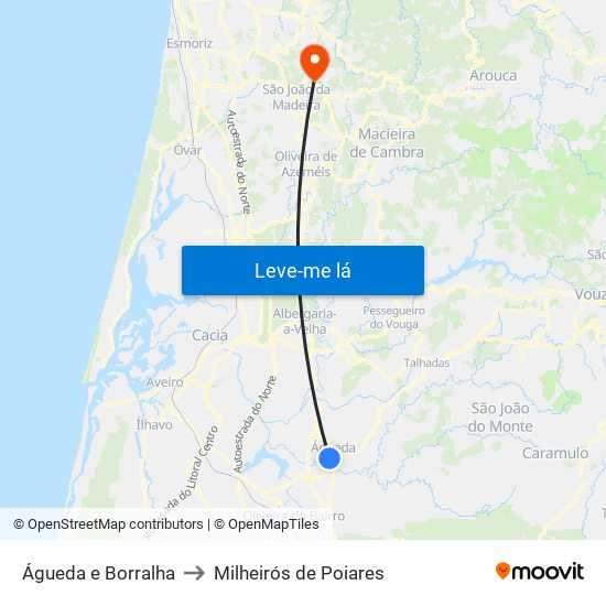 Águeda e Borralha to Milheirós de Poiares map