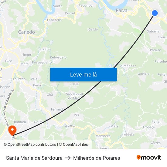 Santa Maria de Sardoura to Milheirós de Poiares map