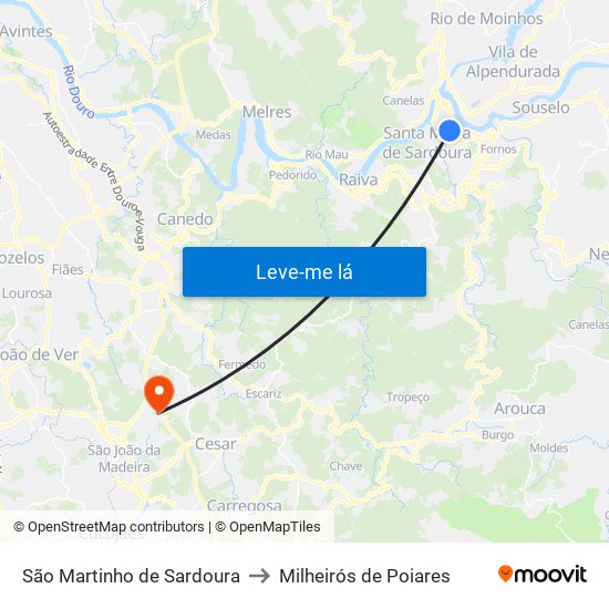 São Martinho de Sardoura to Milheirós de Poiares map