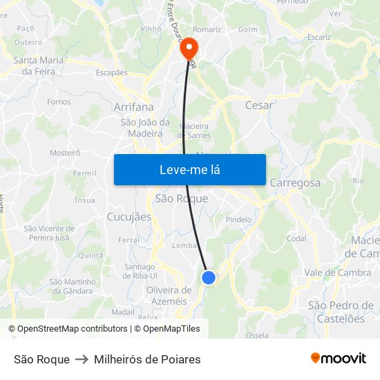 São Roque to Milheirós de Poiares map