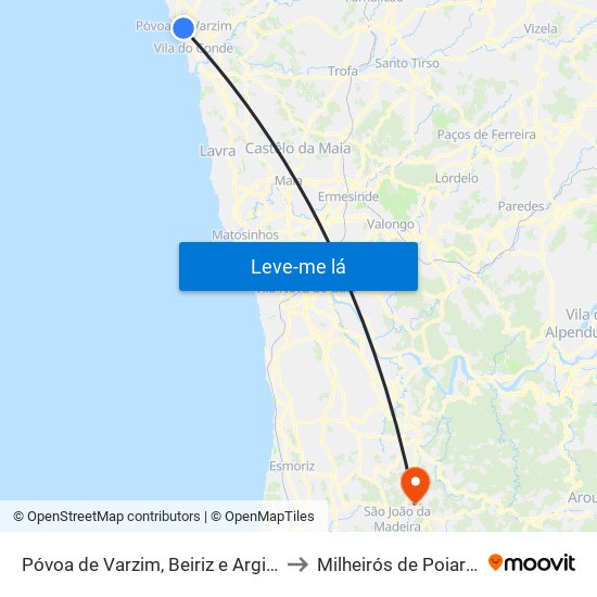 Póvoa de Varzim, Beiriz e Argivai to Milheirós de Poiares map