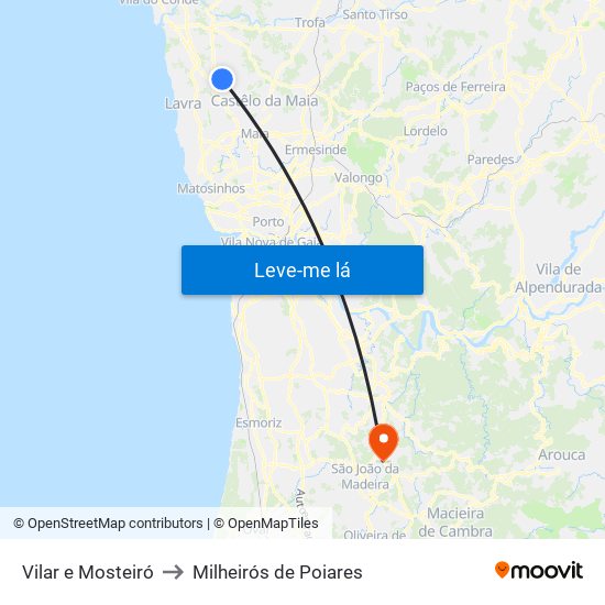 Vilar e Mosteiró to Milheirós de Poiares map