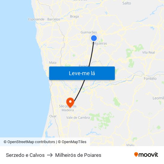 Serzedo e Calvos to Milheirós de Poiares map