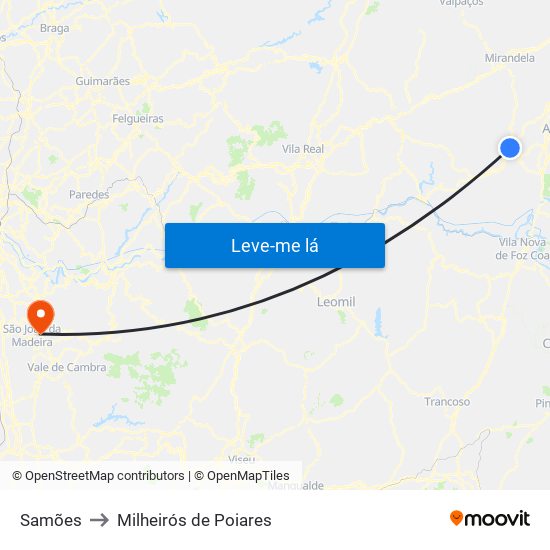 Samões to Milheirós de Poiares map