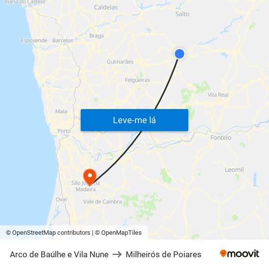 Arco de Baúlhe e Vila Nune to Milheirós de Poiares map