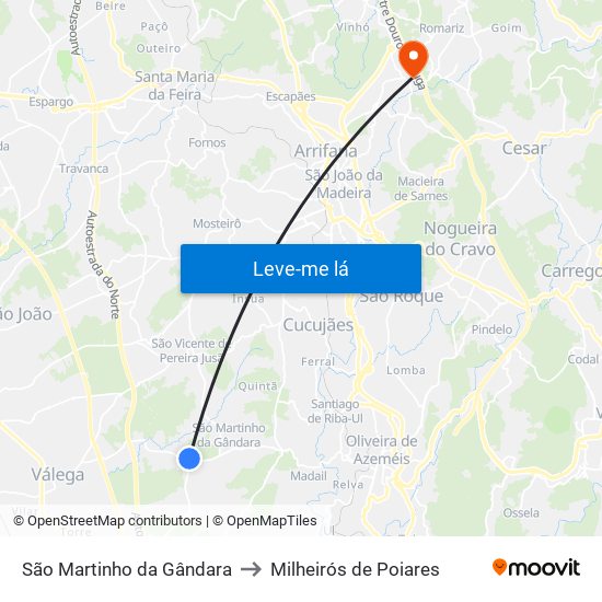 São Martinho da Gândara to Milheirós de Poiares map