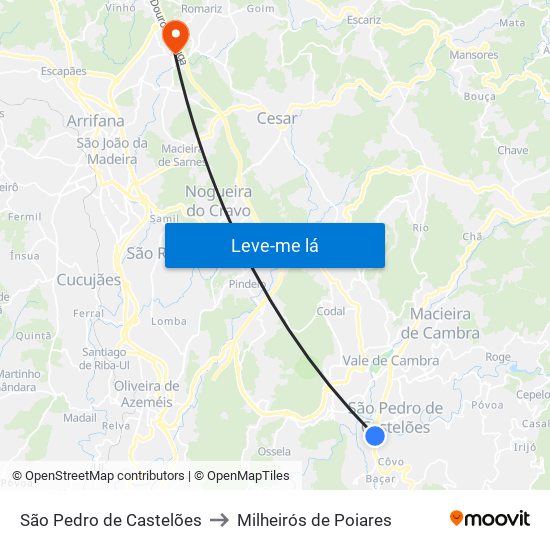 São Pedro de Castelões to Milheirós de Poiares map