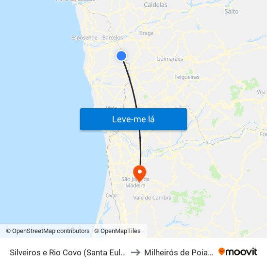 Silveiros e Rio Covo (Santa Eulália) to Milheirós de Poiares map