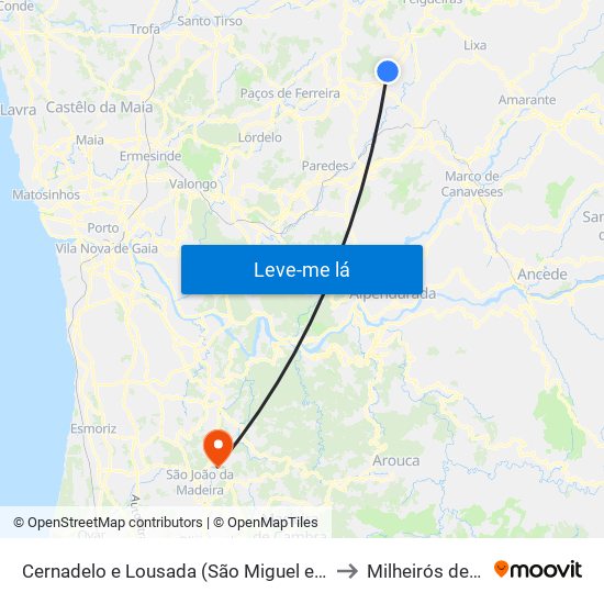 Cernadelo e Lousada (São Miguel e Santa Margarida) to Milheirós de Poiares map