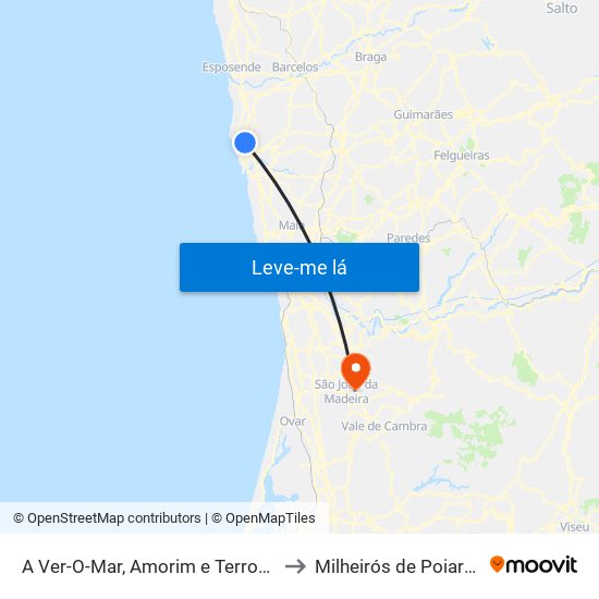 A Ver-O-Mar, Amorim e Terroso to Milheirós de Poiares map