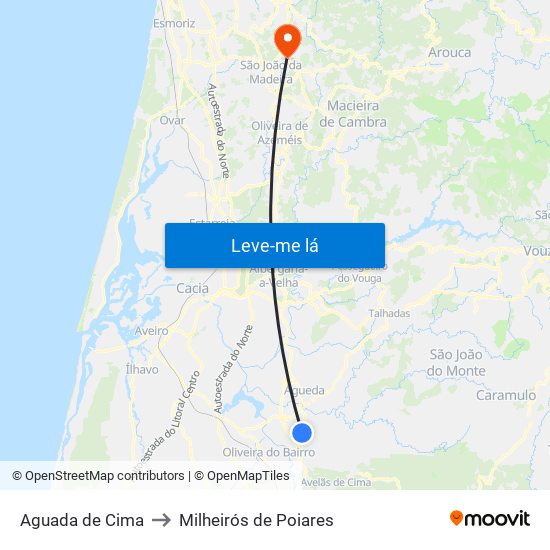 Aguada de Cima to Milheirós de Poiares map