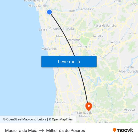 Macieira da Maia to Milheirós de Poiares map