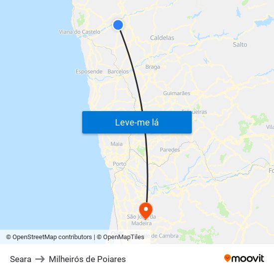 Seara to Milheirós de Poiares map