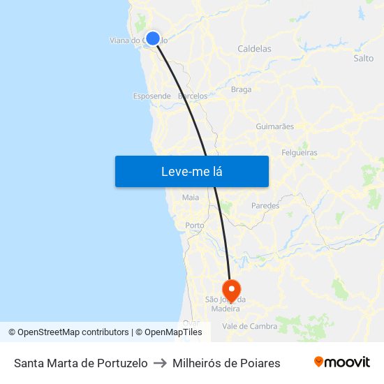 Santa Marta de Portuzelo to Milheirós de Poiares map