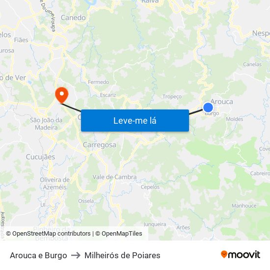 Arouca e Burgo to Milheirós de Poiares map