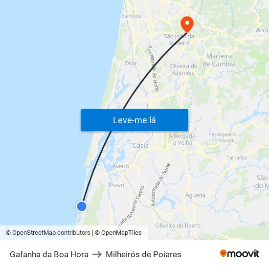 Gafanha da Boa Hora to Milheirós de Poiares map