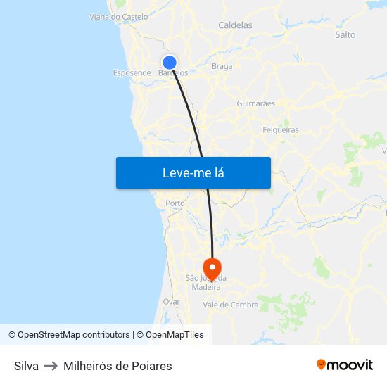 Silva to Milheirós de Poiares map