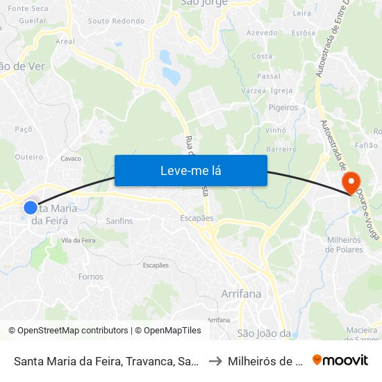 Santa Maria da Feira, Travanca, Sanfins e Espargo to Milheirós de Poiares map