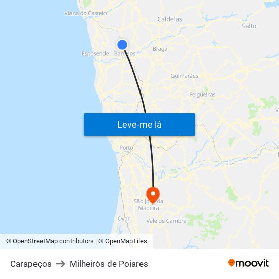 Carapeços to Milheirós de Poiares map