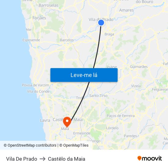 Vila De Prado to Castêlo da Maia map