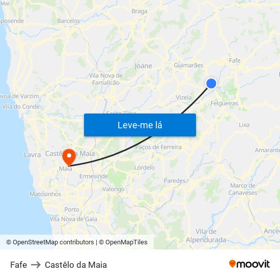 Fafe to Castêlo da Maia map