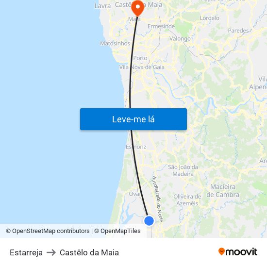 Estarreja to Castêlo da Maia map