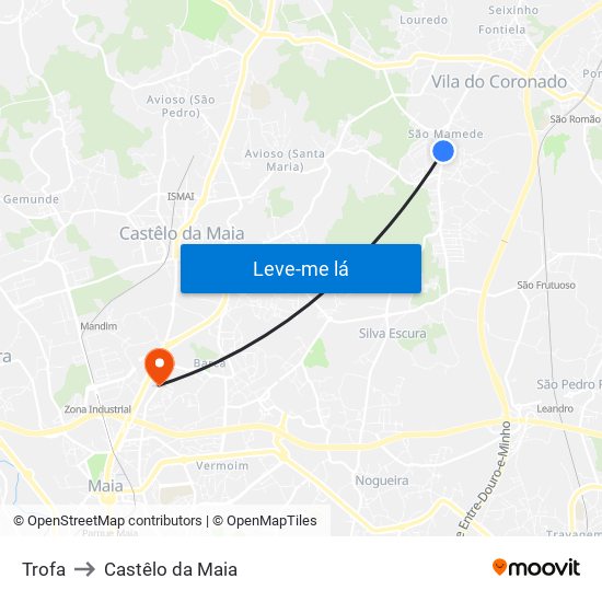 Trofa to Castêlo da Maia map