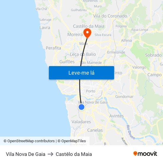 Vila Nova De Gaia to Castêlo da Maia map