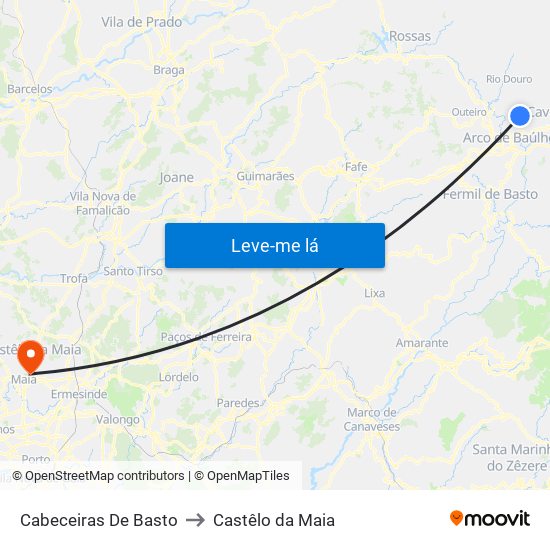 Cabeceiras De Basto to Castêlo da Maia map