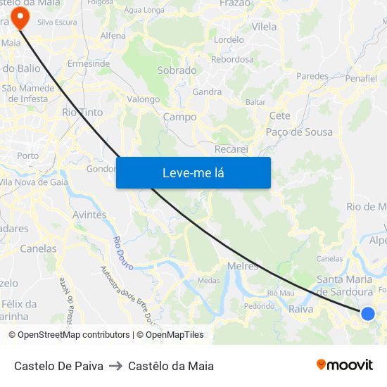 Castelo De Paiva to Castêlo da Maia map