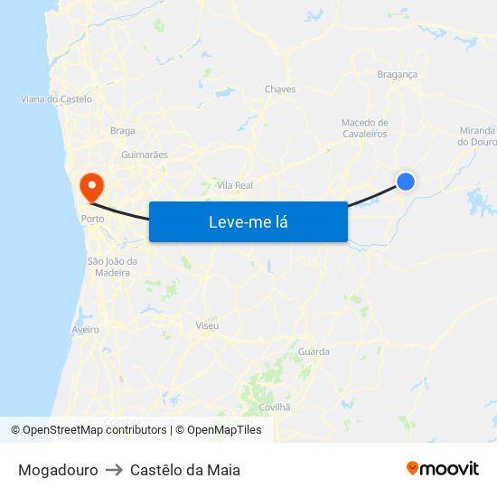 Mogadouro to Castêlo da Maia map