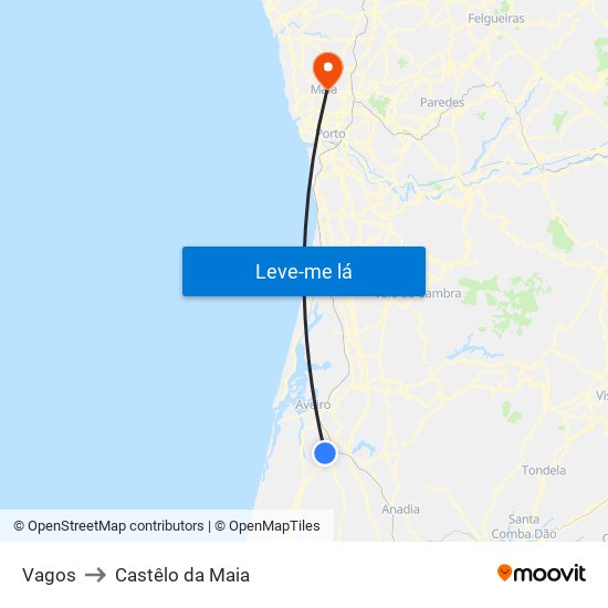 Vagos to Castêlo da Maia map