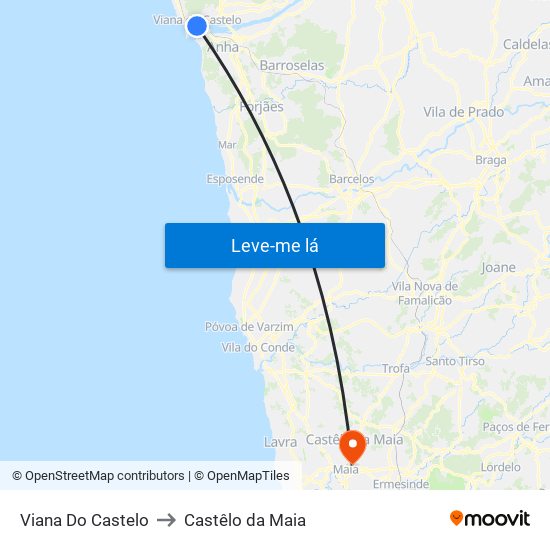 Viana Do Castelo to Castêlo da Maia map