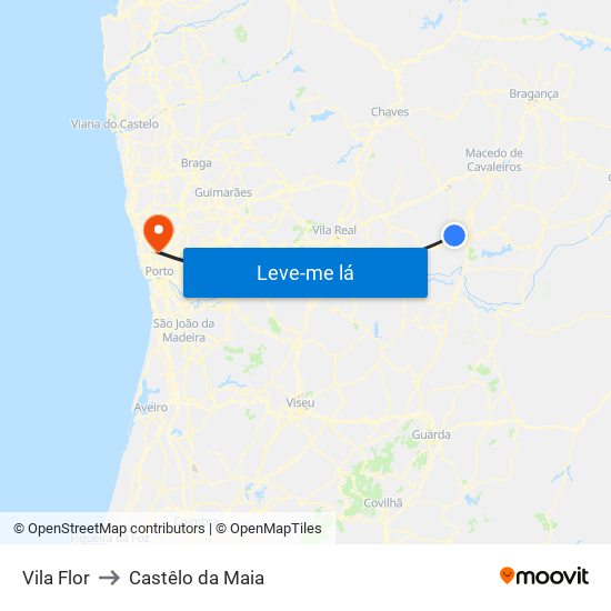 Vila Flor to Castêlo da Maia map