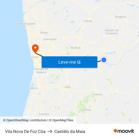 Vila Nova De Foz Côa to Castêlo da Maia map