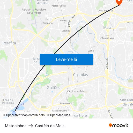 Matosinhos to Castêlo da Maia map