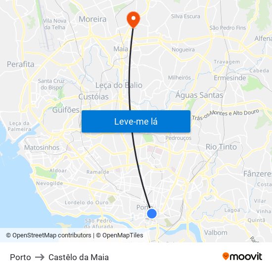 Porto to Castêlo da Maia map