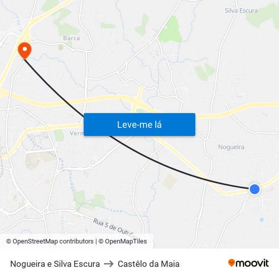 Nogueira e Silva Escura to Castêlo da Maia map