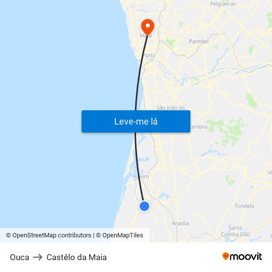 Ouca to Castêlo da Maia map