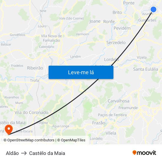 Aldão to Castêlo da Maia map