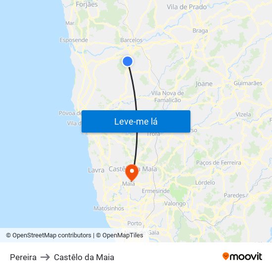 Pereira to Castêlo da Maia map