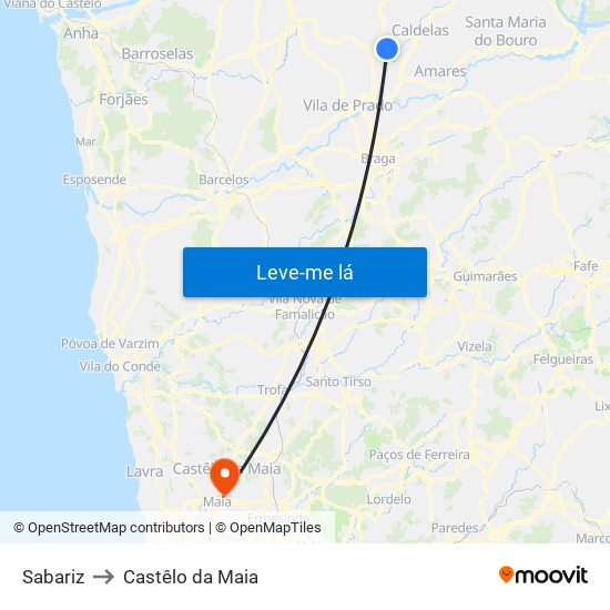 Sabariz to Castêlo da Maia map