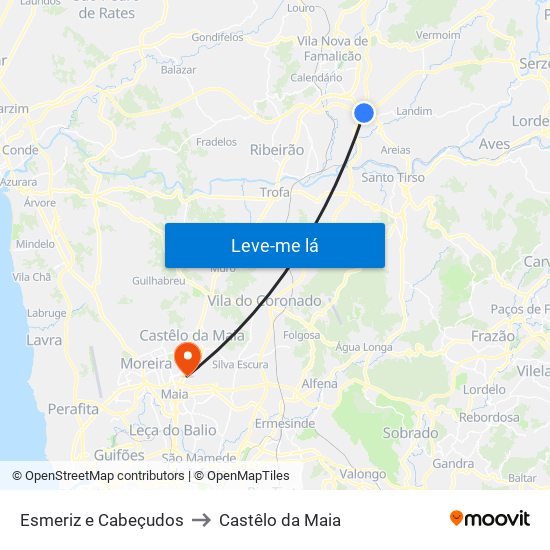 Esmeriz e Cabeçudos to Castêlo da Maia map