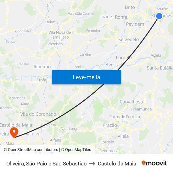 Oliveira, São Paio e São Sebastião to Castêlo da Maia map