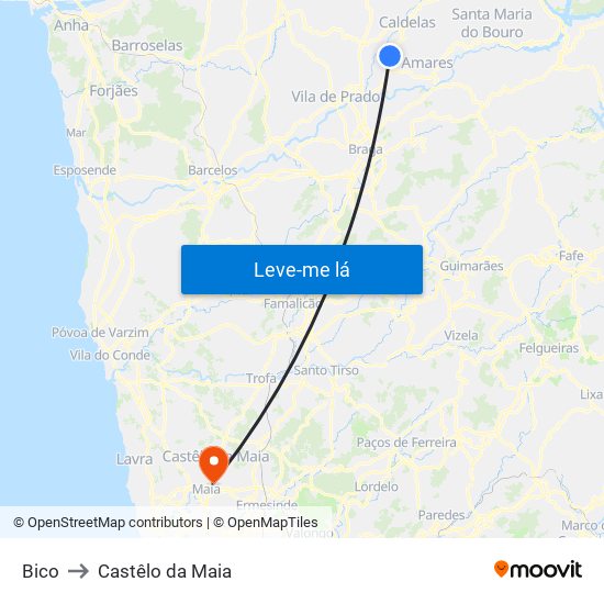 Bico to Castêlo da Maia map