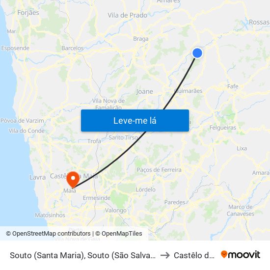 Souto (Santa Maria), Souto (São Salvador) e Gondomar to Castêlo da Maia map