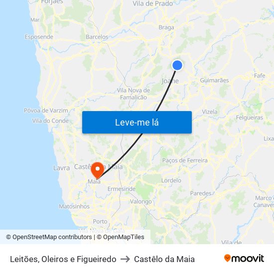 Leitões, Oleiros e Figueiredo to Castêlo da Maia map