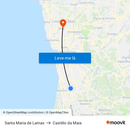 Santa Maria de Lamas to Castêlo da Maia map